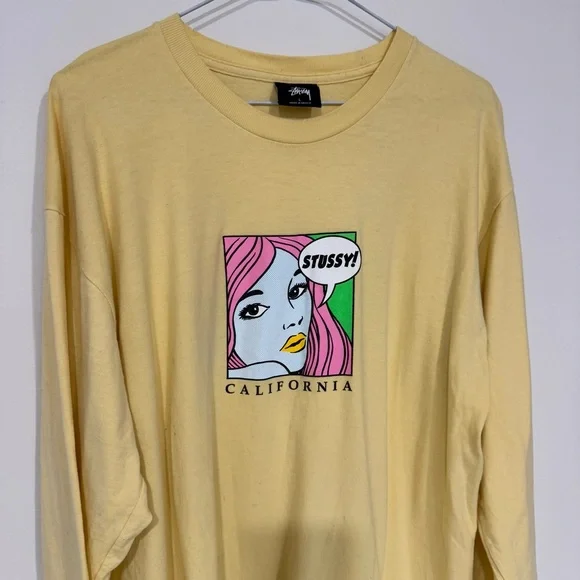 Stussy California Long Sleeve Pop Art Long Sleeve T-shirt L Pastel Yellow - Picture 2 of 9